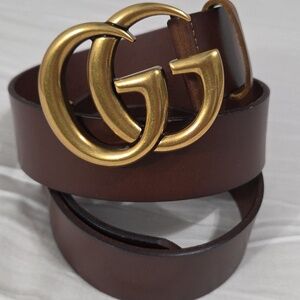 Gucci Brown Leather Belt with Gold Double G Buckle